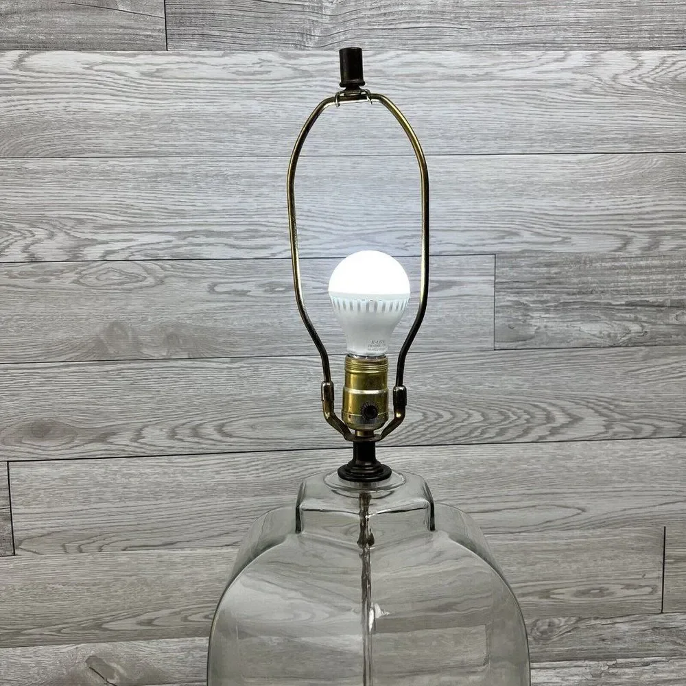 Vintage Modern Table Lamp with Table Top Dimmer Clear Glass Metal Base Jar-